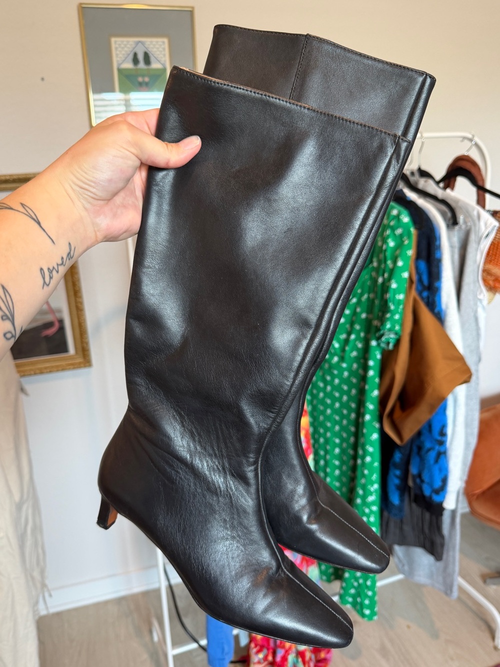 Madewell Black Leather Kitten Heel Boot